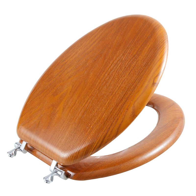 Angel Shield Durable Wood Veneer Natural Toilet Seat Metal Hinged Easy Clean Anti-scratch American Standard(Elongated,Wood Color) - Image 1